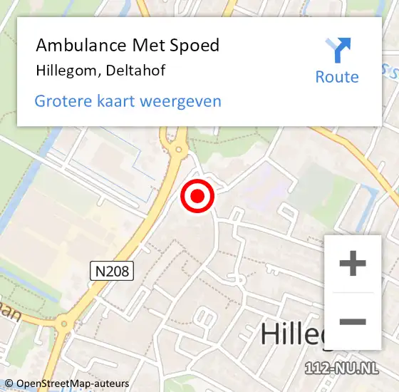 Locatie op kaart van de 112 melding: Ambulance Met Spoed Naar Hillegom, Deltahof op 14 juni 2022 15:31