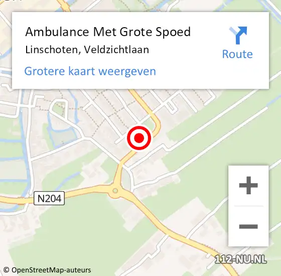 Locatie op kaart van de 112 melding: Ambulance Met Grote Spoed Naar Linschoten, Veldzichtlaan op 20 juli 2014 06:03