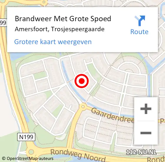 Locatie op kaart van de 112 melding: Brandweer Met Grote Spoed Naar Amersfoort, Trosjespeergaarde op 14 juni 2022 15:58