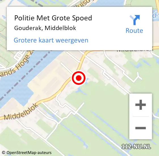 Locatie op kaart van de 112 melding: Politie Met Grote Spoed Naar Gouderak, Middelblok op 14 juni 2022 16:05