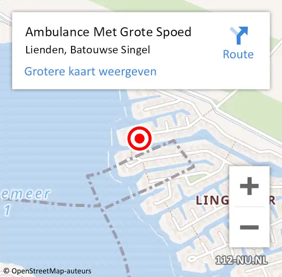 Locatie op kaart van de 112 melding: Ambulance Met Grote Spoed Naar Lienden, Batouwse Singel op 14 juni 2022 16:10