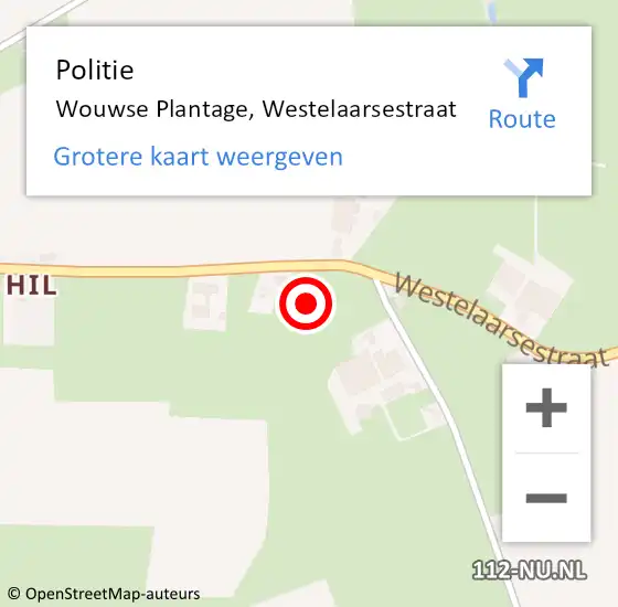 Locatie op kaart van de 112 melding: Politie Wouwse Plantage, Westelaarsestraat op 14 juni 2022 16:22