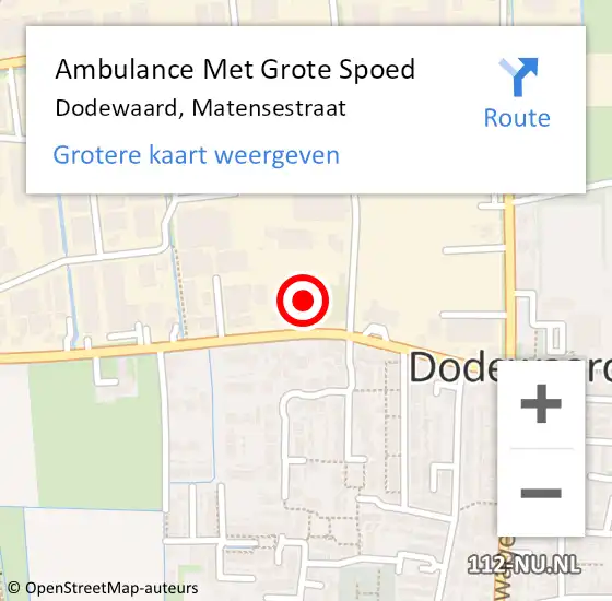 Locatie op kaart van de 112 melding: Ambulance Met Grote Spoed Naar Dodewaard, Matensestraat op 14 juni 2022 16:23