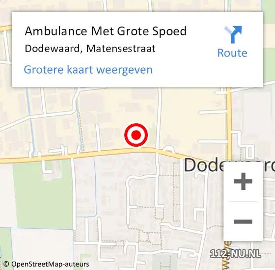 Locatie op kaart van de 112 melding: Ambulance Met Grote Spoed Naar Dodewaard, Matensestraat op 14 juni 2022 16:26