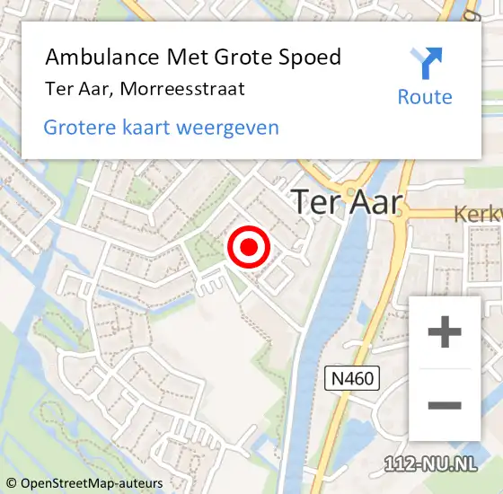 Locatie op kaart van de 112 melding: Ambulance Met Grote Spoed Naar Ter Aar, Morreesstraat op 14 juni 2022 16:28