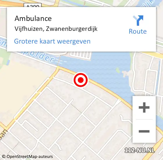 Locatie op kaart van de 112 melding: Ambulance Vijfhuizen, Zwanenburgerdijk op 14 juni 2022 16:43