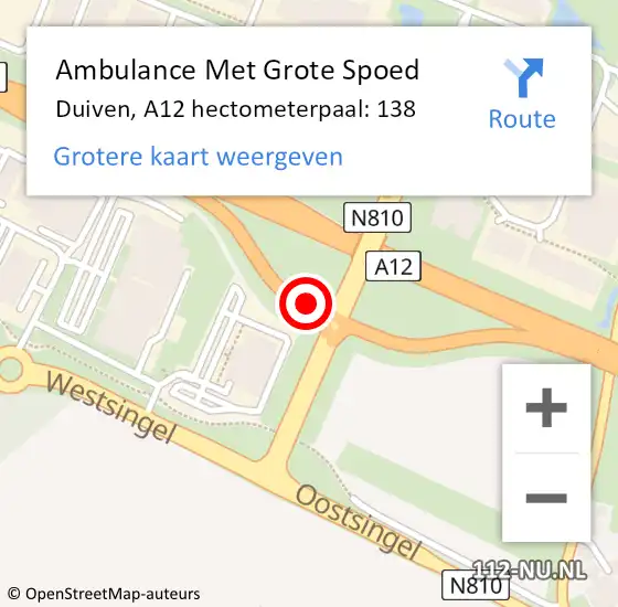 Locatie op kaart van de 112 melding: Ambulance Met Grote Spoed Naar Duiven, A12 hectometerpaal: 138 op 14 juni 2022 16:48