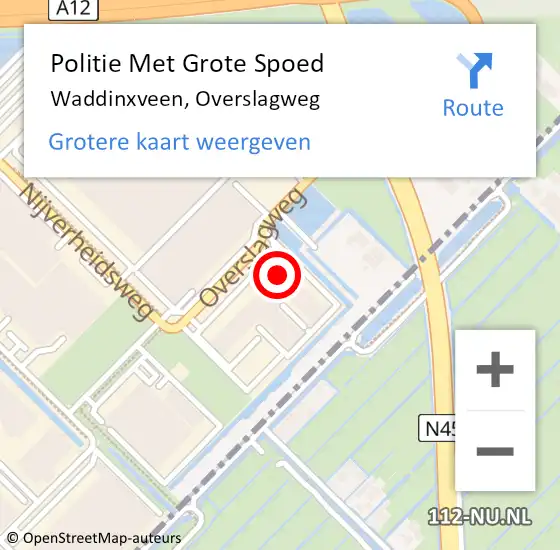 Locatie op kaart van de 112 melding: Politie Met Grote Spoed Naar Waddinxveen, Overslagweg op 14 juni 2022 16:55