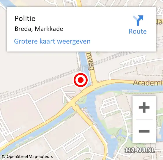 Locatie op kaart van de 112 melding: Politie Breda, Markkade op 14 juni 2022 17:16