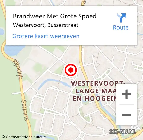 Locatie op kaart van de 112 melding: Brandweer Met Grote Spoed Naar Westervoort, Busserstraat op 14 juni 2022 17:36