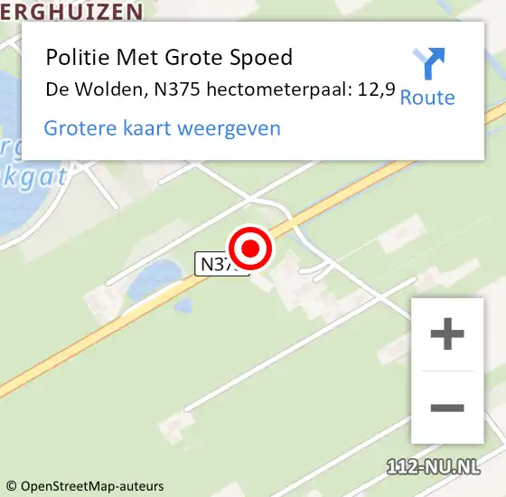 Locatie op kaart van de 112 melding: Politie Met Grote Spoed Naar De Wolden, N375 hectometerpaal: 12,9 op 14 juni 2022 17:38