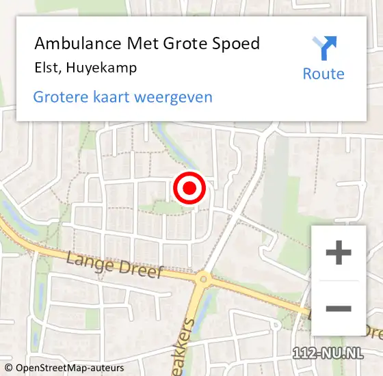 Locatie op kaart van de 112 melding: Ambulance Met Grote Spoed Naar Elst, Huyekamp op 14 juni 2022 18:02