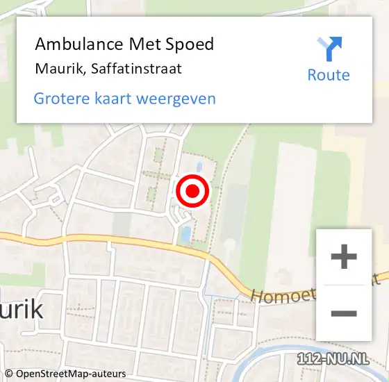 Locatie op kaart van de 112 melding: Ambulance Met Spoed Naar Maurik, Saffatinstraat op 20 juli 2014 06:51