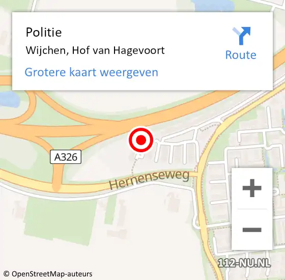 Locatie op kaart van de 112 melding: Politie Wijchen, Hof van Hagevoort op 14 juni 2022 18:21