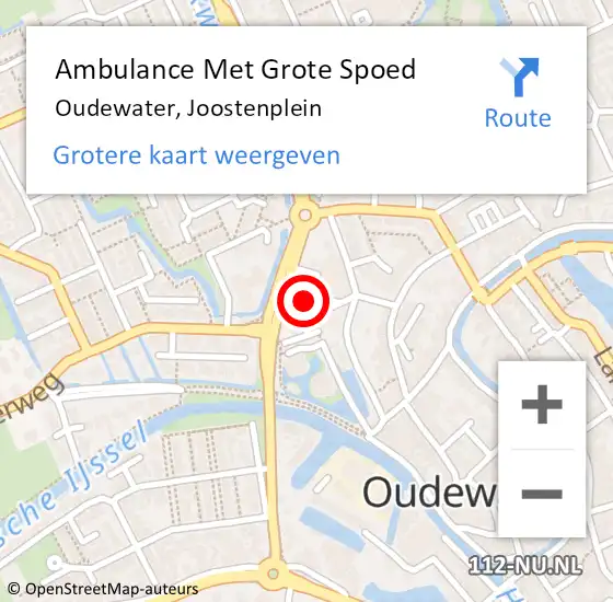 Locatie op kaart van de 112 melding: Ambulance Met Grote Spoed Naar Oudewater, Joostenplein op 14 juni 2022 18:45