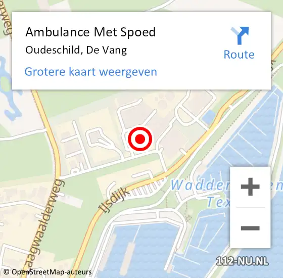 Locatie op kaart van de 112 melding: Ambulance Met Spoed Naar Oudeschild, De Vang op 14 juni 2022 19:05