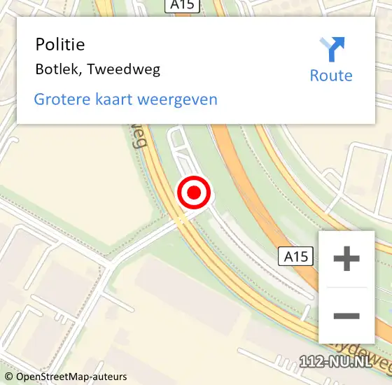 Locatie op kaart van de 112 melding: Politie Botlek, Tweedweg op 14 juni 2022 19:14