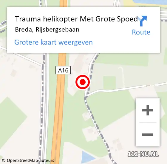 Locatie op kaart van de 112 melding: Trauma helikopter Met Grote Spoed Naar Breda, Rijsbergsebaan op 14 juni 2022 19:25