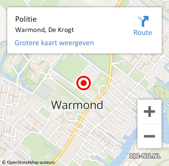 Locatie op kaart van de 112 melding: Politie Warmond, De Krogt op 14 juni 2022 19:30