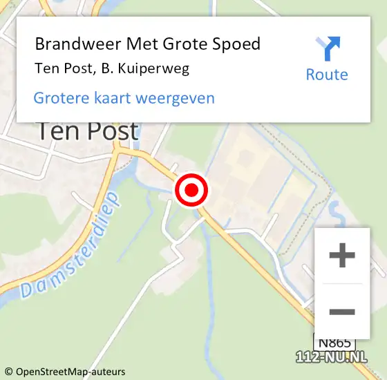 Locatie op kaart van de 112 melding: Brandweer Met Grote Spoed Naar Ten Post, B. Kuiperweg op 14 juni 2022 19:31