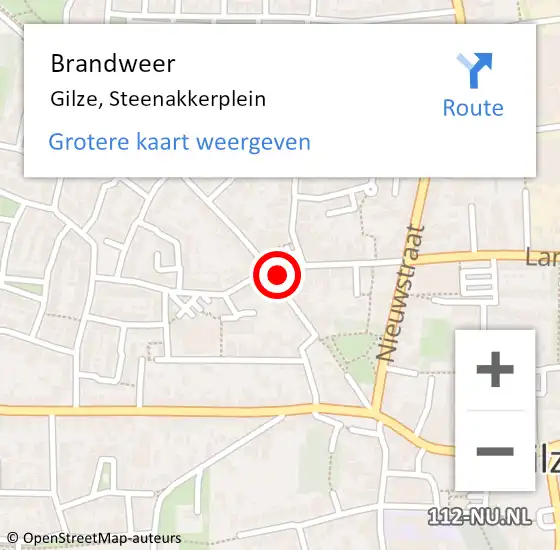 Locatie op kaart van de 112 melding: Brandweer Gilze, Steenakkerplein op 14 juni 2022 19:34