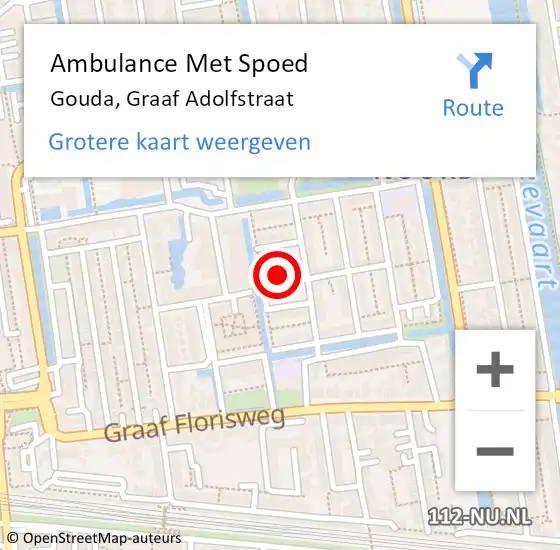 Locatie op kaart van de 112 melding: Ambulance Met Spoed Naar Gouda, Graaf Adolfstraat op 14 juni 2022 19:42