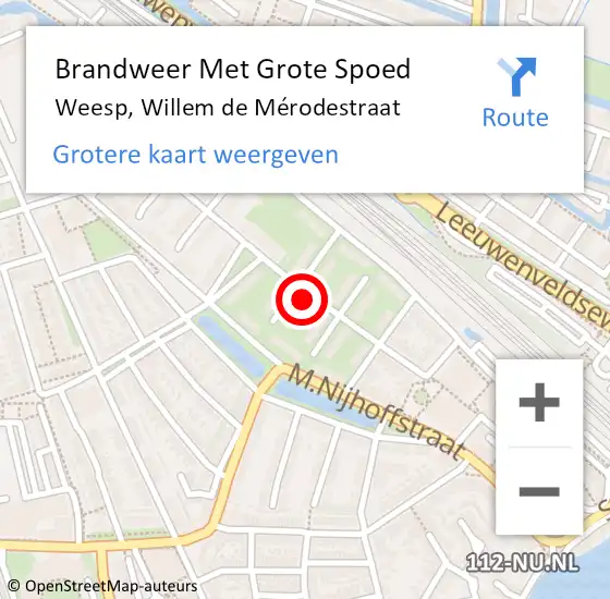 Locatie op kaart van de 112 melding: Brandweer Met Grote Spoed Naar Weesp, Willem de Mérodestraat op 14 juni 2022 19:42