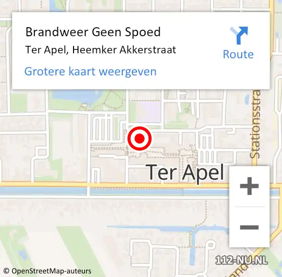 Locatie op kaart van de 112 melding: Brandweer Geen Spoed Naar Ter Apel, Heemker Akkerstraat op 14 juni 2022 19:49