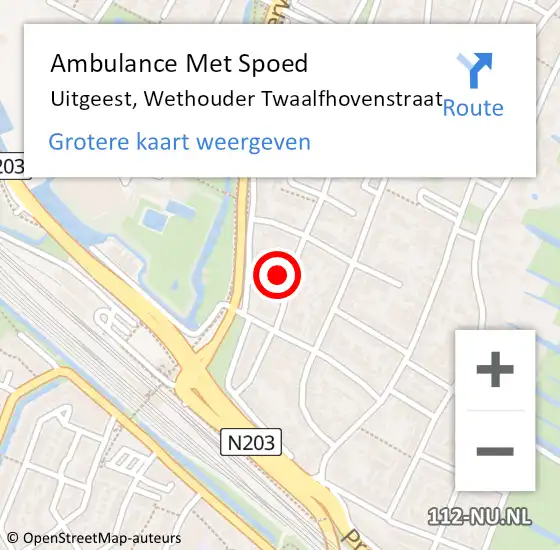 Locatie op kaart van de 112 melding: Ambulance Met Spoed Naar Uitgeest, Wethouder Twaalfhovenstraat op 14 juni 2022 19:50