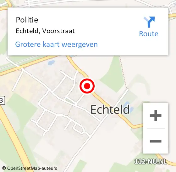 Locatie op kaart van de 112 melding: Politie Echteld, Voorstraat op 14 juni 2022 20:10