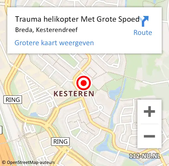 Locatie op kaart van de 112 melding: Trauma helikopter Met Grote Spoed Naar Breda, Kesterendreef op 14 juni 2022 20:40