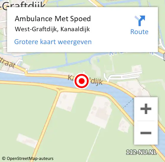 Locatie op kaart van de 112 melding: Ambulance Met Spoed Naar West-Graftdijk, Kanaaldijk op 14 juni 2022 20:50