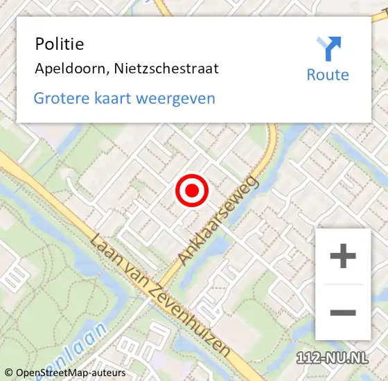 Locatie op kaart van de 112 melding: Politie Apeldoorn, Nietzschestraat op 14 juni 2022 21:05