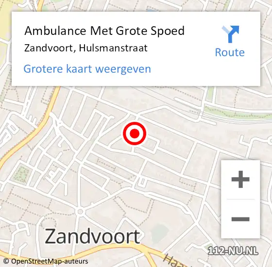 Locatie op kaart van de 112 melding: Ambulance Met Grote Spoed Naar Zandvoort, Hulsmanstraat op 20 juli 2014 07:24