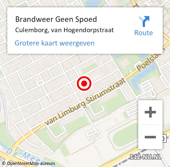 Locatie op kaart van de 112 melding: Brandweer Geen Spoed Naar Culemborg, van Hogendorpstraat op 14 juni 2022 21:16