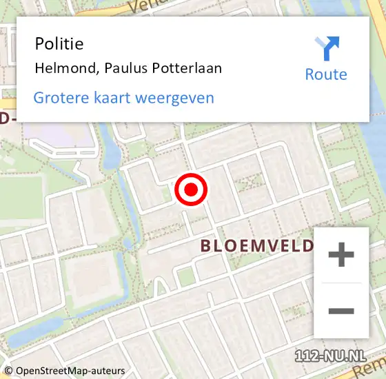 Locatie op kaart van de 112 melding: Politie Helmond, Paulus Potterlaan op 14 juni 2022 21:40