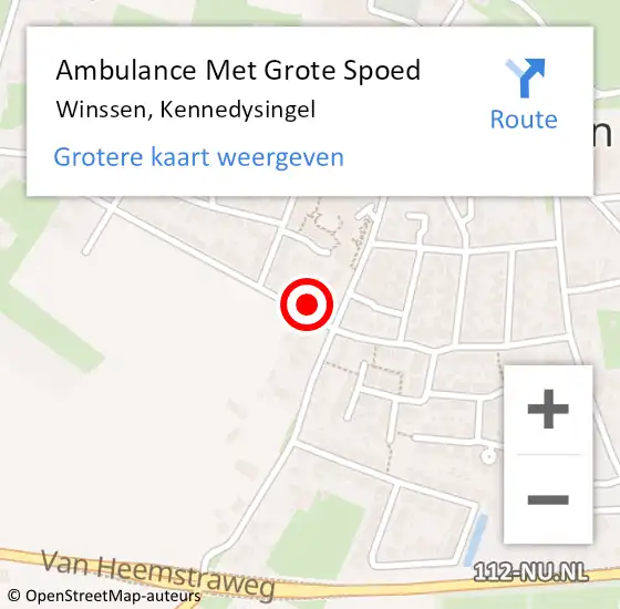 Locatie op kaart van de 112 melding: Ambulance Met Grote Spoed Naar Winssen, Kennedysingel op 14 juni 2022 22:09