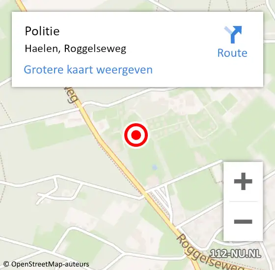 Locatie op kaart van de 112 melding: Politie Haelen, Roggelseweg op 14 juni 2022 22:28