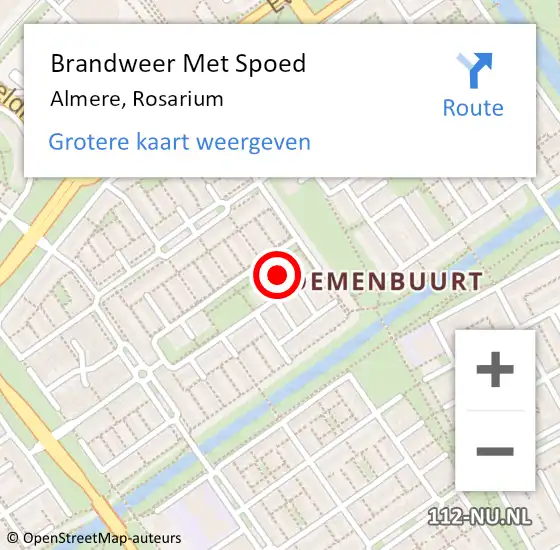 Locatie op kaart van de 112 melding: Brandweer Met Spoed Naar Almere, Rosarium op 14 juni 2022 22:49