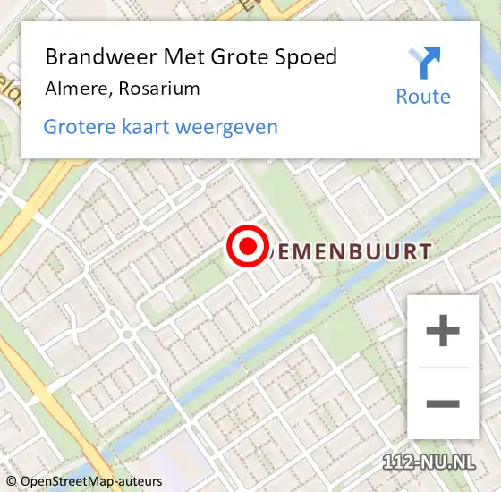 Locatie op kaart van de 112 melding: Brandweer Met Grote Spoed Naar Almere, Rosarium op 14 juni 2022 22:50