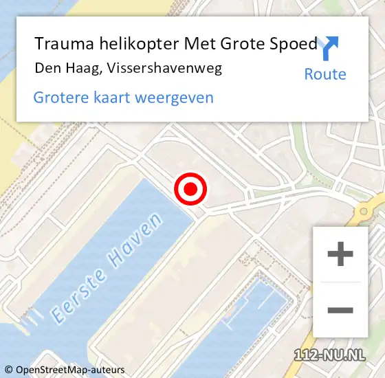 Locatie op kaart van de 112 melding: Trauma helikopter Met Grote Spoed Naar Den Haag, Vissershavenweg op 14 juni 2022 23:26