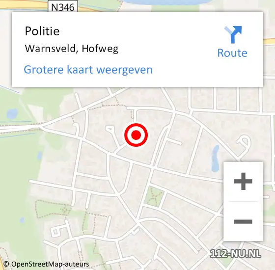 Locatie op kaart van de 112 melding: Politie Warnsveld, Hofweg op 15 juni 2022 00:18