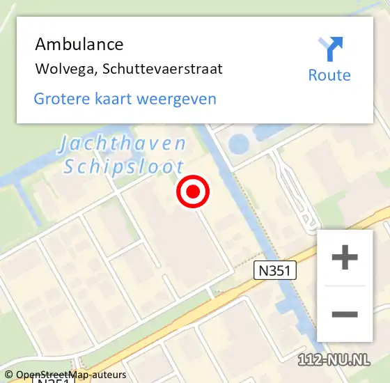 Locatie op kaart van de 112 melding: Ambulance Wolvega, Schuttevaerstraat op 15 juni 2022 00:30