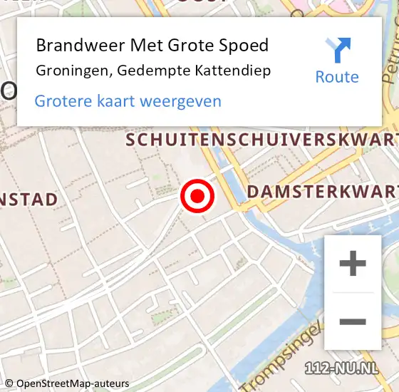 Locatie op kaart van de 112 melding: Brandweer Met Grote Spoed Naar Groningen, Gedempte Kattendiep op 15 juni 2022 00:35