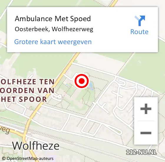 Locatie op kaart van de 112 melding: Ambulance Met Spoed Naar Oosterbeek, Wolfhezerweg op 15 juni 2022 00:41