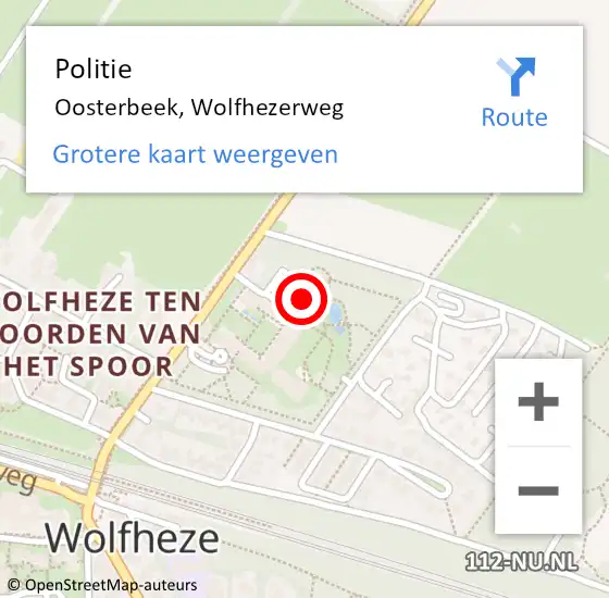 Locatie op kaart van de 112 melding: Politie Oosterbeek, Wolfhezerweg op 15 juni 2022 00:41