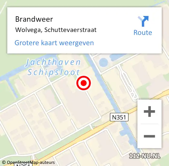 Locatie op kaart van de 112 melding: Brandweer Wolvega, Schuttevaerstraat op 15 juni 2022 00:46