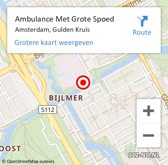 Locatie op kaart van de 112 melding: Ambulance Met Grote Spoed Naar Amsterdam-Zuidoost, Gulden Kruis op 15 juni 2022 01:17