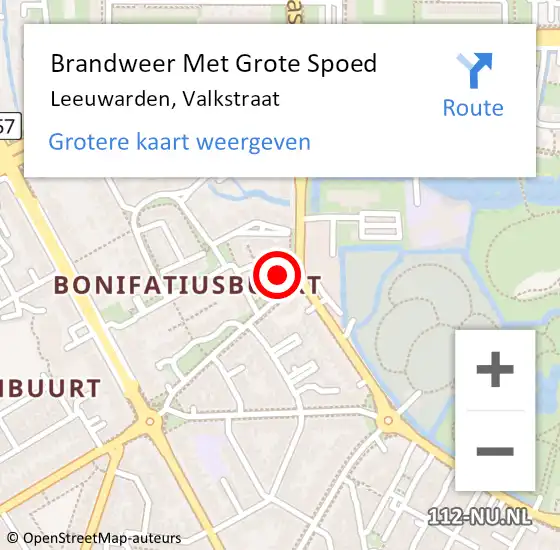 Locatie op kaart van de 112 melding: Brandweer Met Grote Spoed Naar Leeuwarden, Valkstraat op 15 juni 2022 01:43