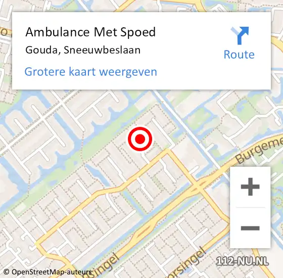 Locatie op kaart van de 112 melding: Ambulance Met Spoed Naar Gouda, Sneeuwbeslaan op 15 juni 2022 02:45